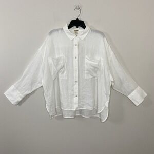 MAGASCHONI White 100% Linen 3/4 Sleeve Collar Button Down Pocket Shirt Size XL